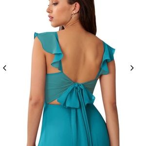 Teal chiffon dress with sweetheart neckline